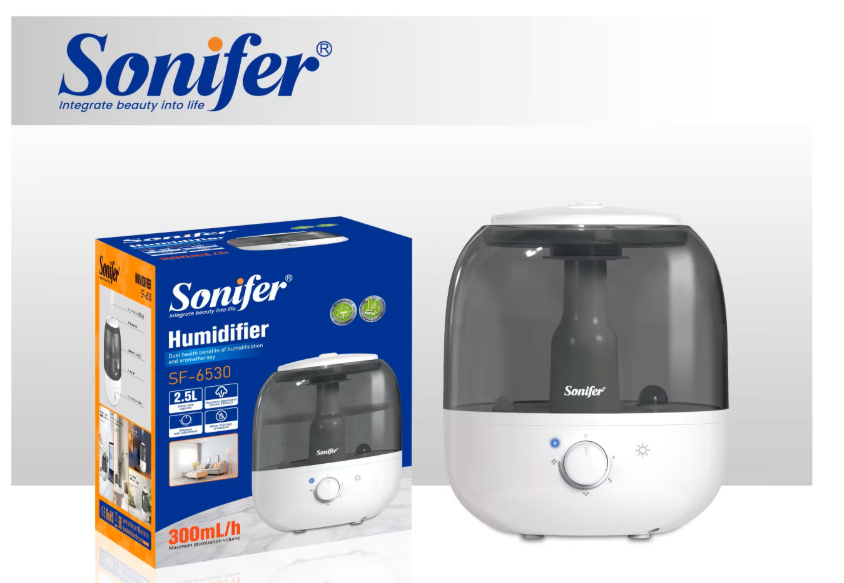 Увлажнитель воздуха Sonifer SF-6530 с ночной подсветкой, 2.5 л, ультразвуковой, 300 мл/ч