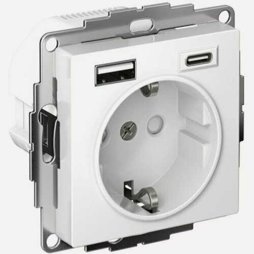 Изображение товара Розетка Systeme Electric (schneider Electric) SCHNEIDER ELECTRIC ATLASDESIGN 16А с 2 USB A+C, механизм, белый, ATN000132