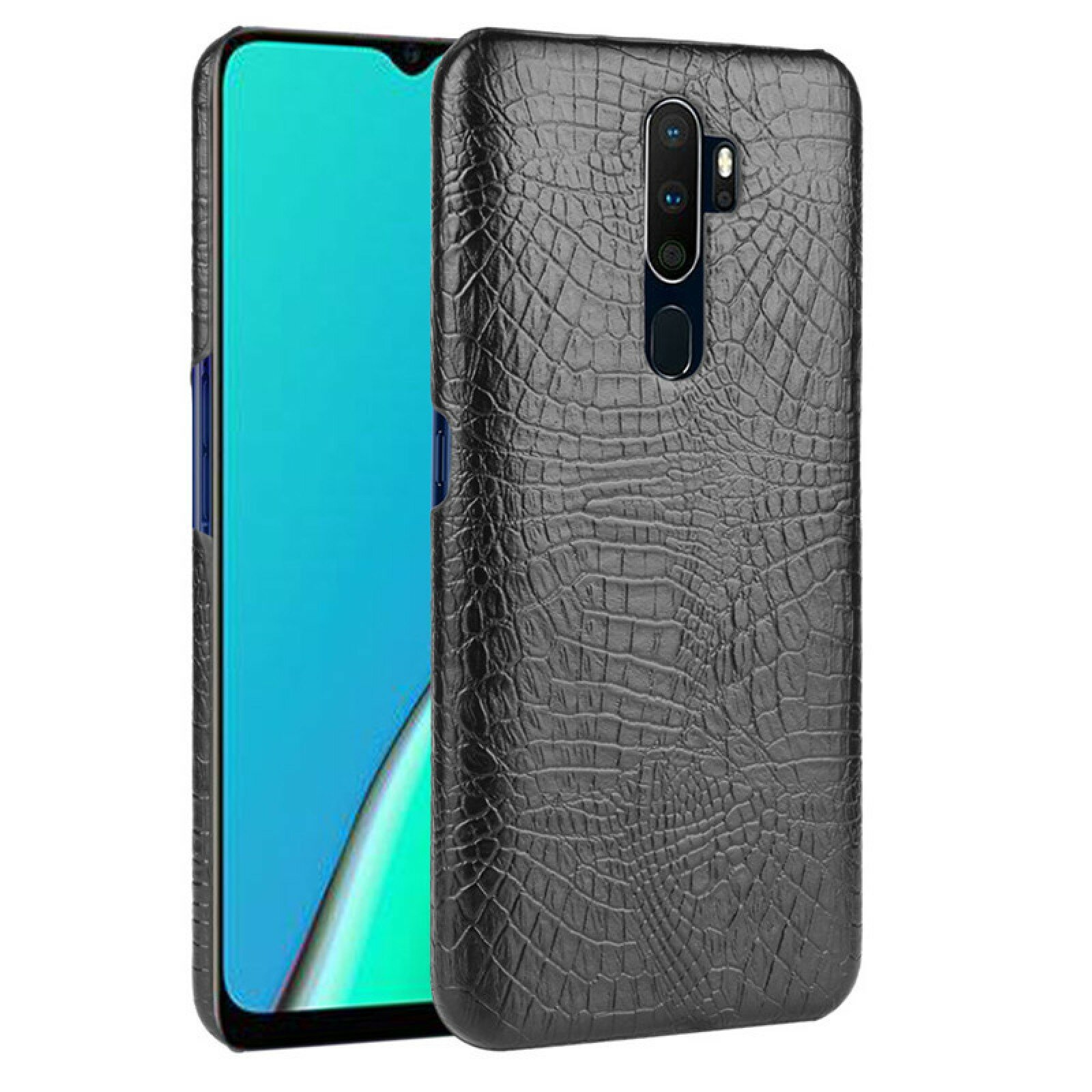 Чехол бампер MyPads для OPPO A5 2020 с дизайном под кожу крокодила черный