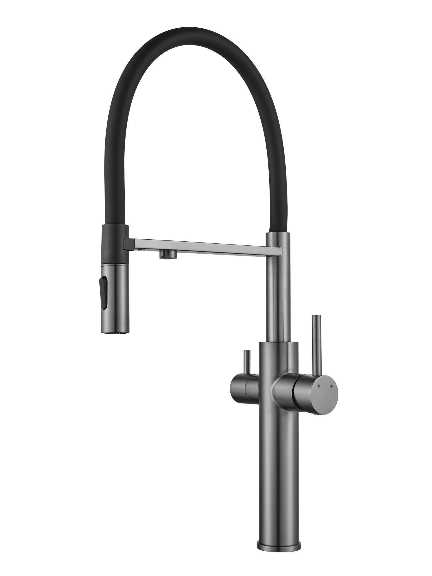 Смеситель для кухни с гибким изливом, с подключением фильтра Shevanik S478T, Оружейная сталь