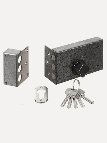 Изображение товара Замок накладной дверной, Аллюр, ЗН 1-5 А, 1 580, коробка, цилиндр, 5 ключей, серый