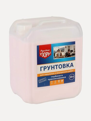 Изображение товара Грунтовка воднодисперсионная, акриловая, Русские узоры, глубокого проникновения, для внутренних и наружных работ, 10 л