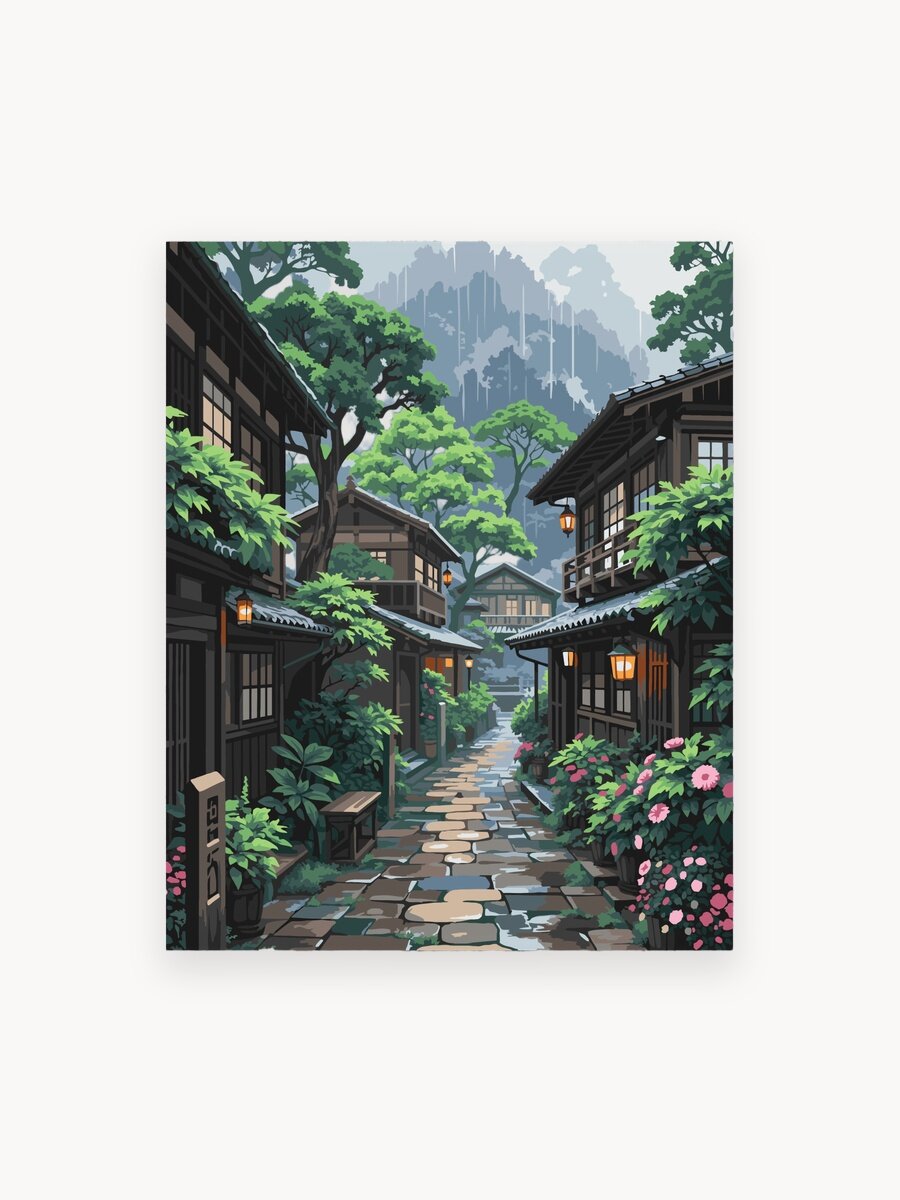 Картина по номерам на холсте с подрамником «Киото» 40х50, дождь и природа