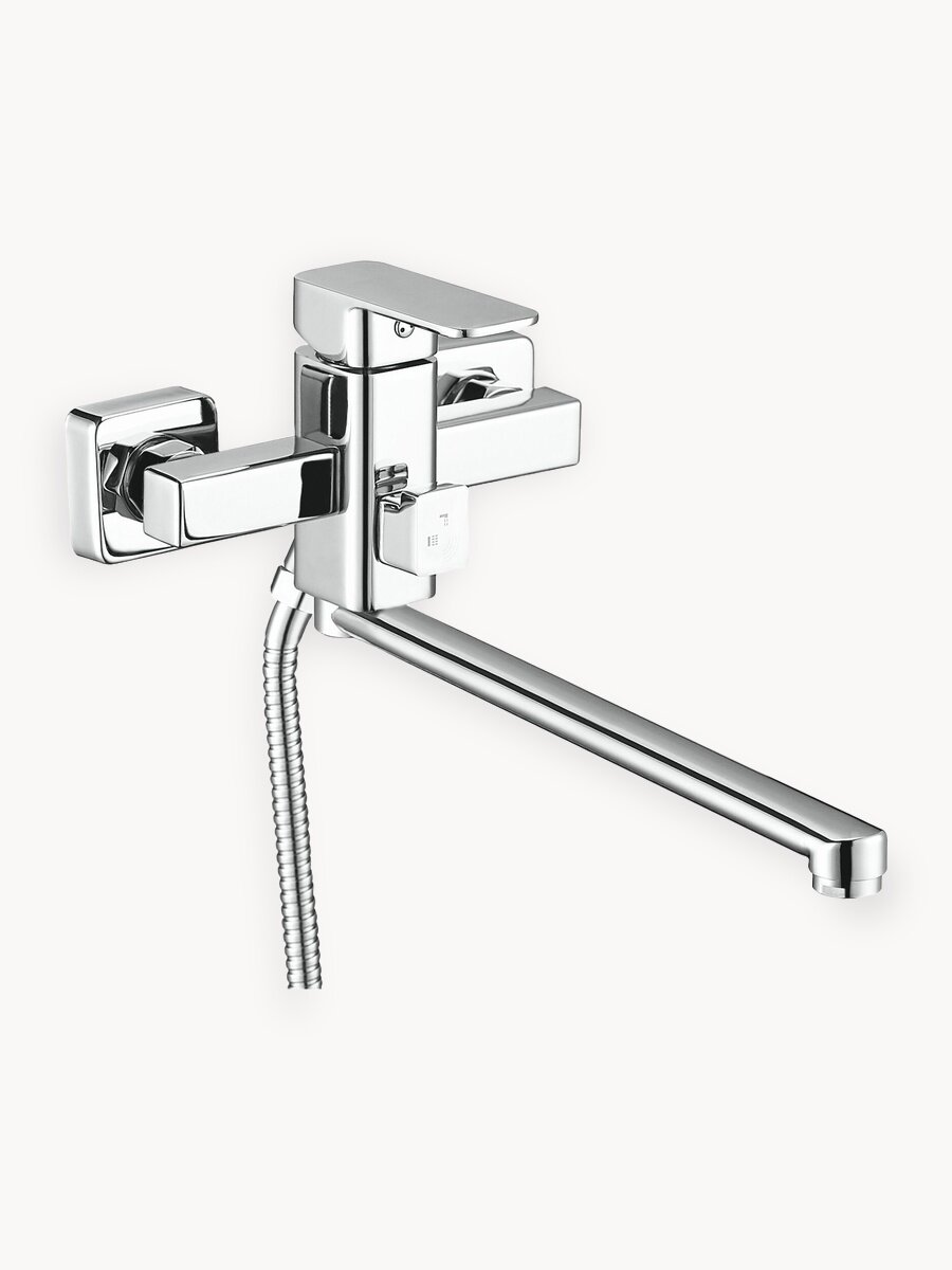 Смеситель для ванны с душем c длинным изливом, кран в ванную RICARDO R7083-1, цвет: хром