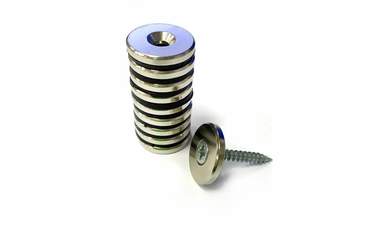 Проф-Магнит NdFeB магнит-диск Ø20×3 с зенковкой Ø7.5/Ø4.5, набор 10 шт, D20xd4.5/7.5×3