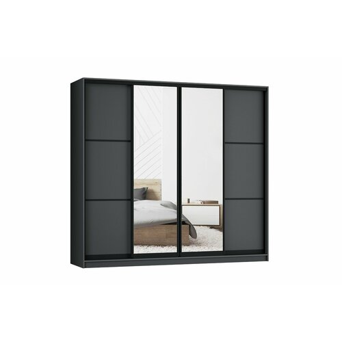 Шкаф-купе с зеркалом Ронни 4 200-45-200 графит профиль черный глянец