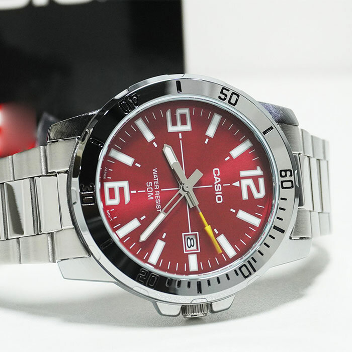 Наручные часы CASIO Collection, бордовый, серебряный, красный — фото 1