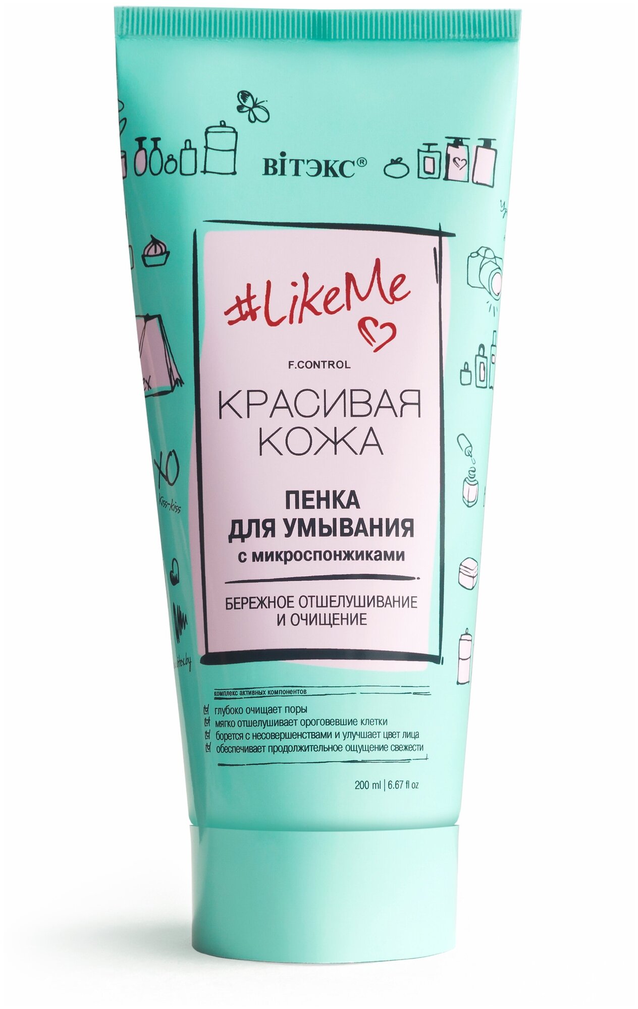 Пенка для умывания Витэкс LikeMe с микроспонжиками для любого типа кожи, 200мл