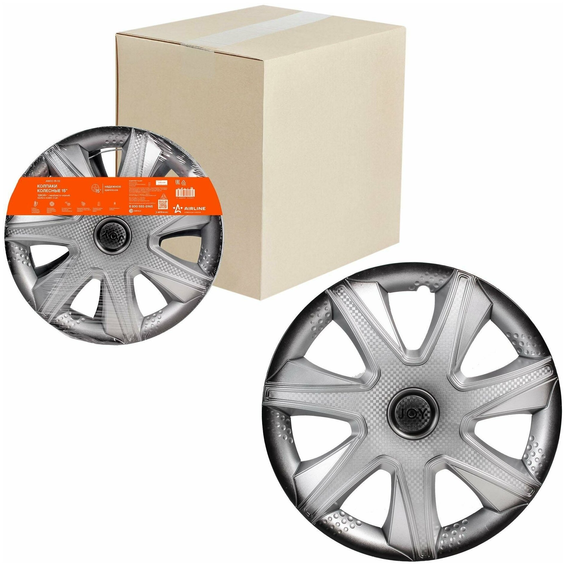 Колпаки колесные 15" "Джой +", серебристо-черный, карбон, компл. 2 шт. (AWCC-15-32)