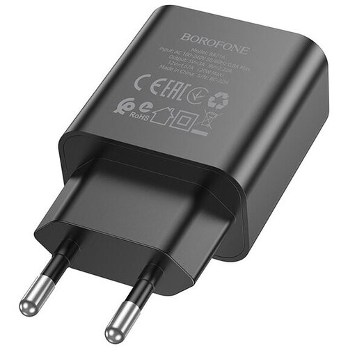 Зарядное устройство Borofone BA71A Power 1xUSB-C PD 20W 3A Black 6974443387957 автомобильное зарядное устройство borofone bz20 38w qc3 0 usb c pd 20w черный