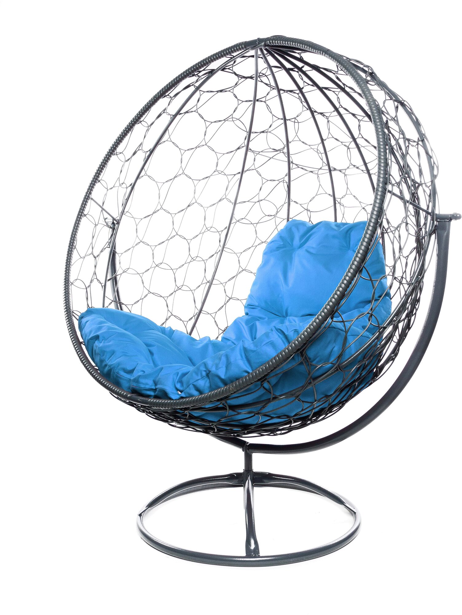 Вращающееся кресло круг с ротангом серое, голубая подушка - фотография № 3