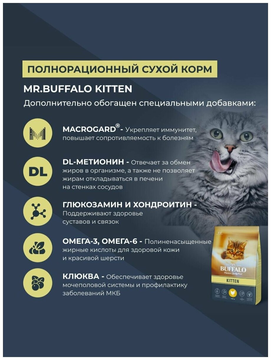 Баффало Mr.Buffalo Kitten 0,4кг с курицей сухой корм для котят (078700) - фотография № 5