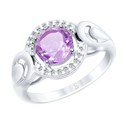 фото Серебряное кольцо sokolov 92011567 с фианитом и аметистом, размер 16 diamant-online