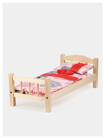 Кроватка для кукол деревянная Тутси с двумя спинками (светлое дерево), 48х22х15,5 см 1-307-2021
