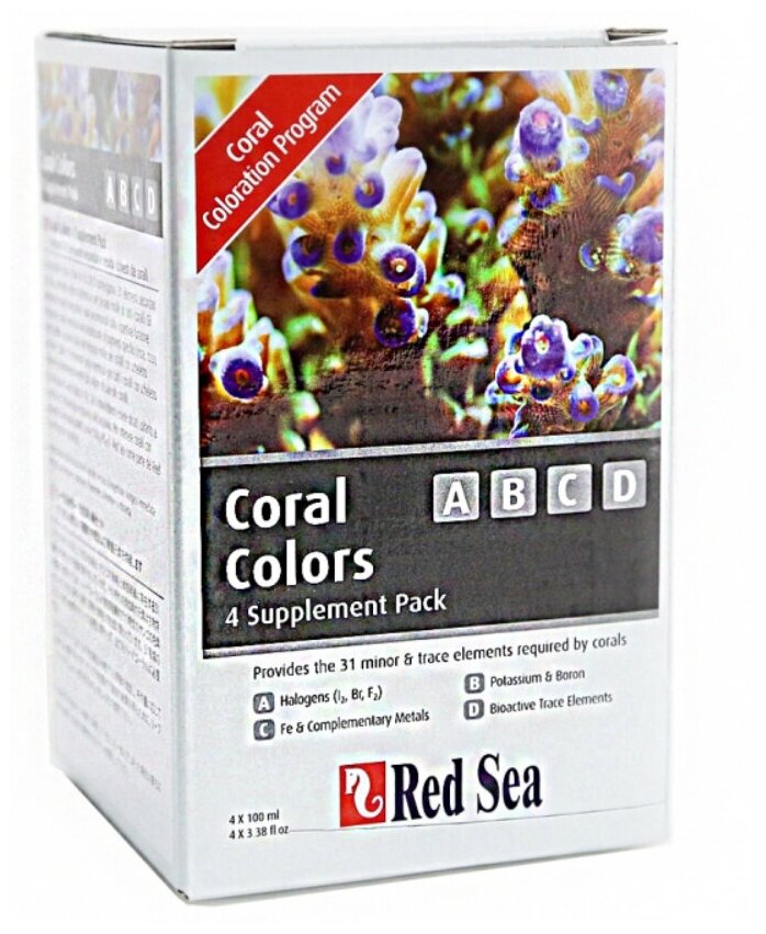Набор добавок для усиления окраса кораллов Red Sea Coral Colors ABCD, 4×100 мл
