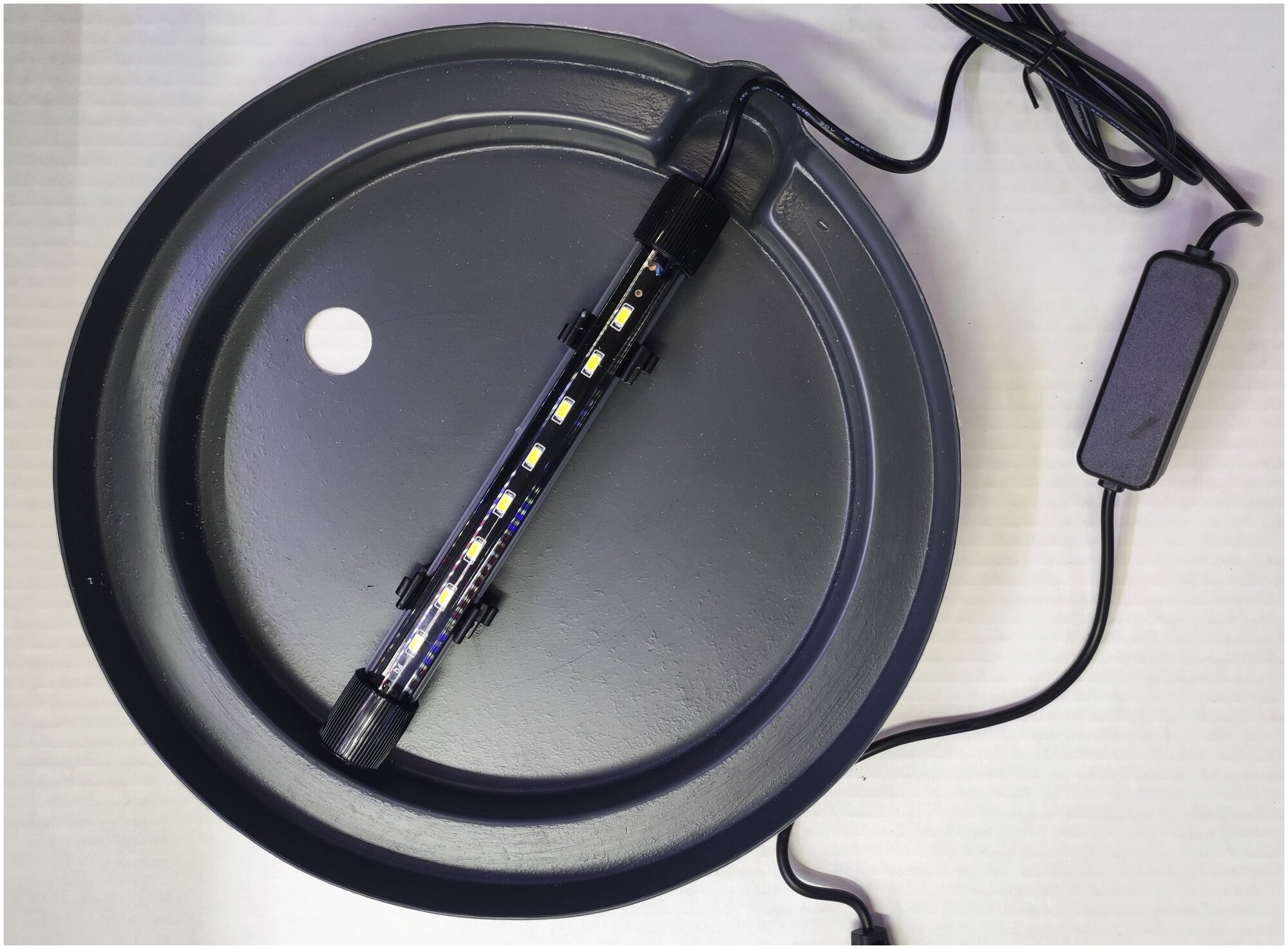 Крышка-светильник для круглого аквариума 20 литров, диаметр 25 см, серая - фотография № 3