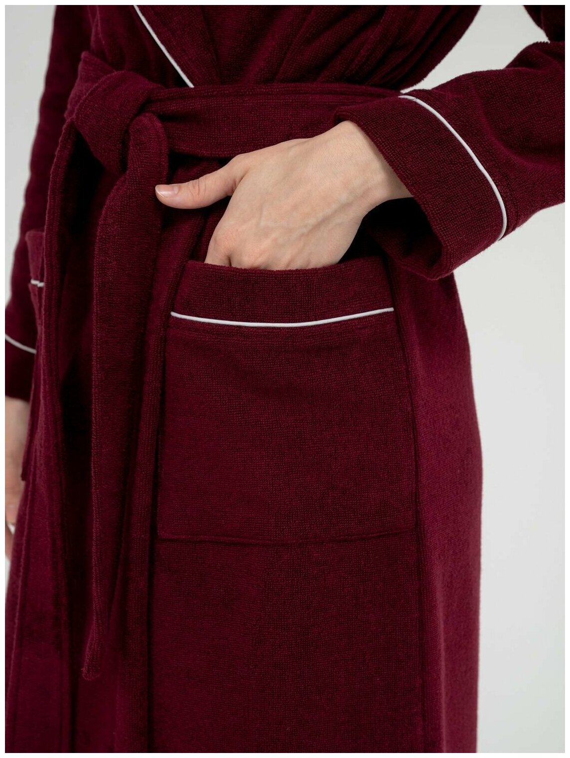 Женский махровый халат с кантом Росхалат, темно-бордовый. Размер 42-44 - фотография № 4