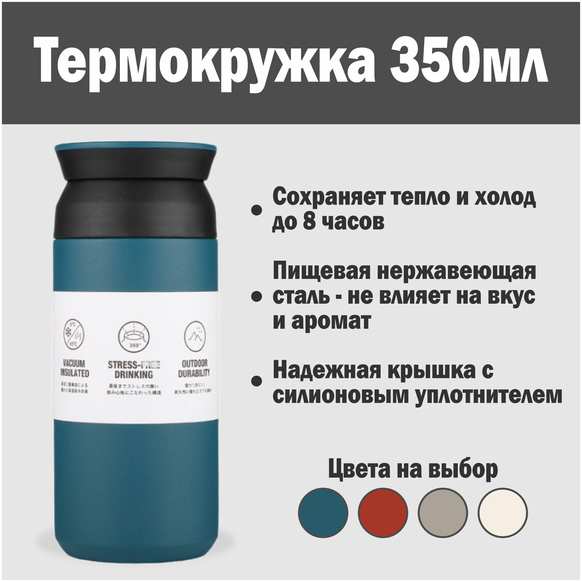 Термокружка TRAVEL TUMBLER 350мл бирюзовая