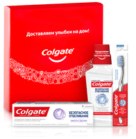 Набор средств Colgate Безопасное отбеливание: отбеливающая зубная паста 75 мл, зубная щетка мягкая, 