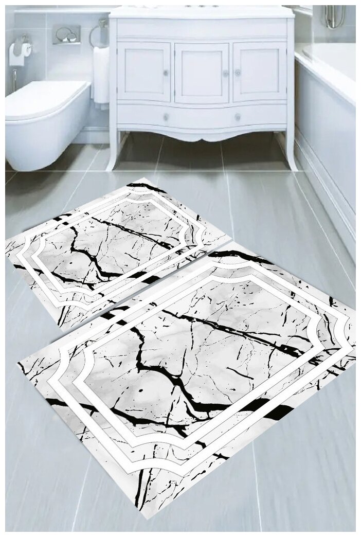Комплект безворсовых ковриков 60х100см и 50х60см для ванной серебристый