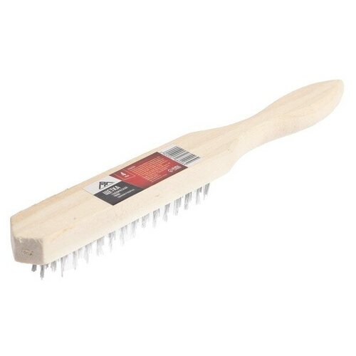 Щетка металлическая ручная ЛОМ деревянная рукоятка 4-рядная арт 2768006 194₽