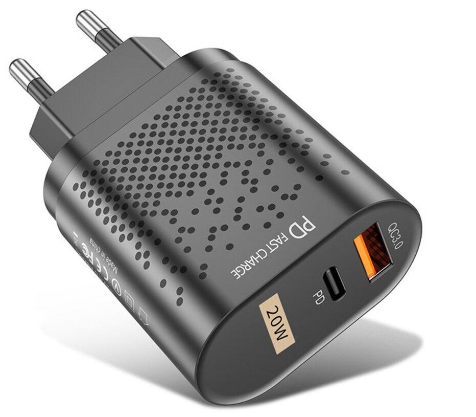 Зарядное устройство PD 20W FastCharge USB-C мощностью 20 Вт, PD 3.0, черное