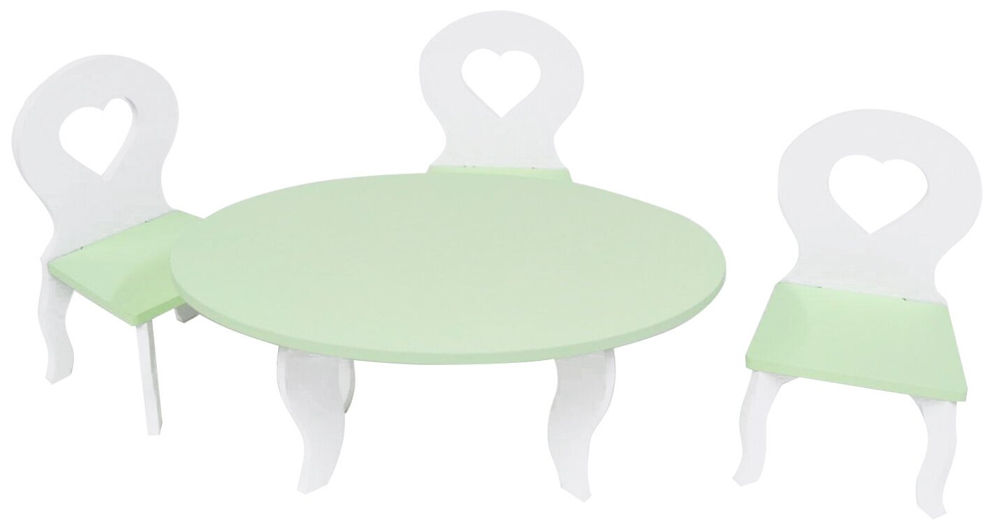 Набор мебели для кукол"Шик": стол + стулья, цвет: белый/салатовый