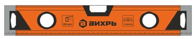 Уровень алюминиевый "Усиленный" 400 мм, 3 глазка (1 зеркальный), 2 комп. рукоятки Вихрь