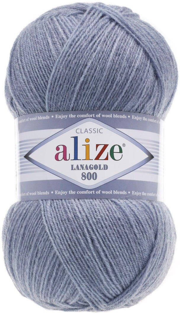 Пряжа для вязания ALIZE 'Lanagold 800', 100г, 730м (49% шерсть, 51% акрил) (221 светллый джинс меланж), 5 мотков