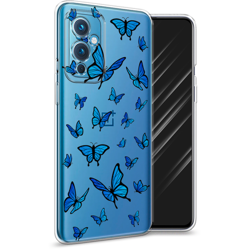 Силиконовый чехол на OnePlus 9 LE2110 / Ван плюс 9 LE2110 Синие бабочки, прозрачный