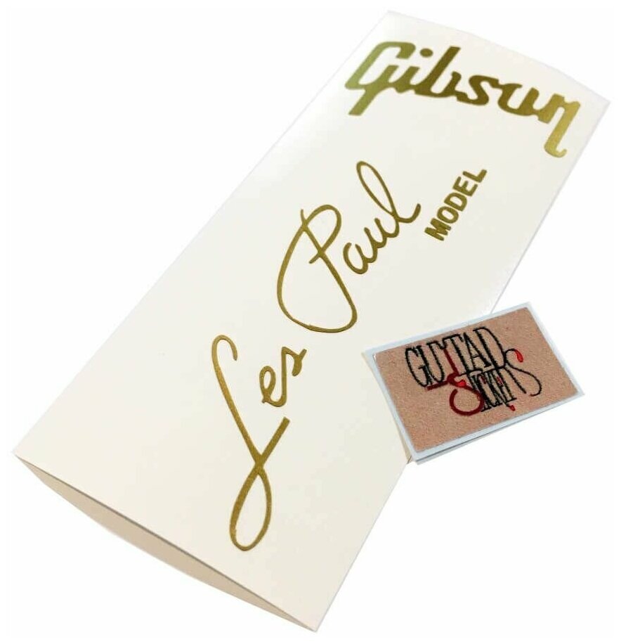 Наклейка виниловая на голову грифа гитары "Gibson Les Paul Model", золотистая