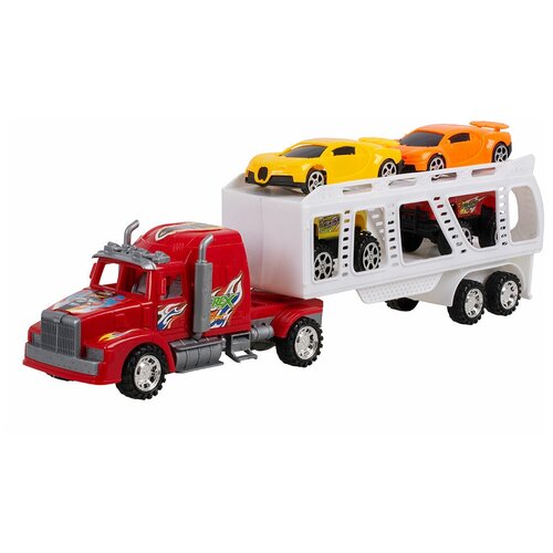 Большой Автовоз Трейлер с машинками для мальчика / Игровой набор Грузовик с машинками / Инерционный 39 см