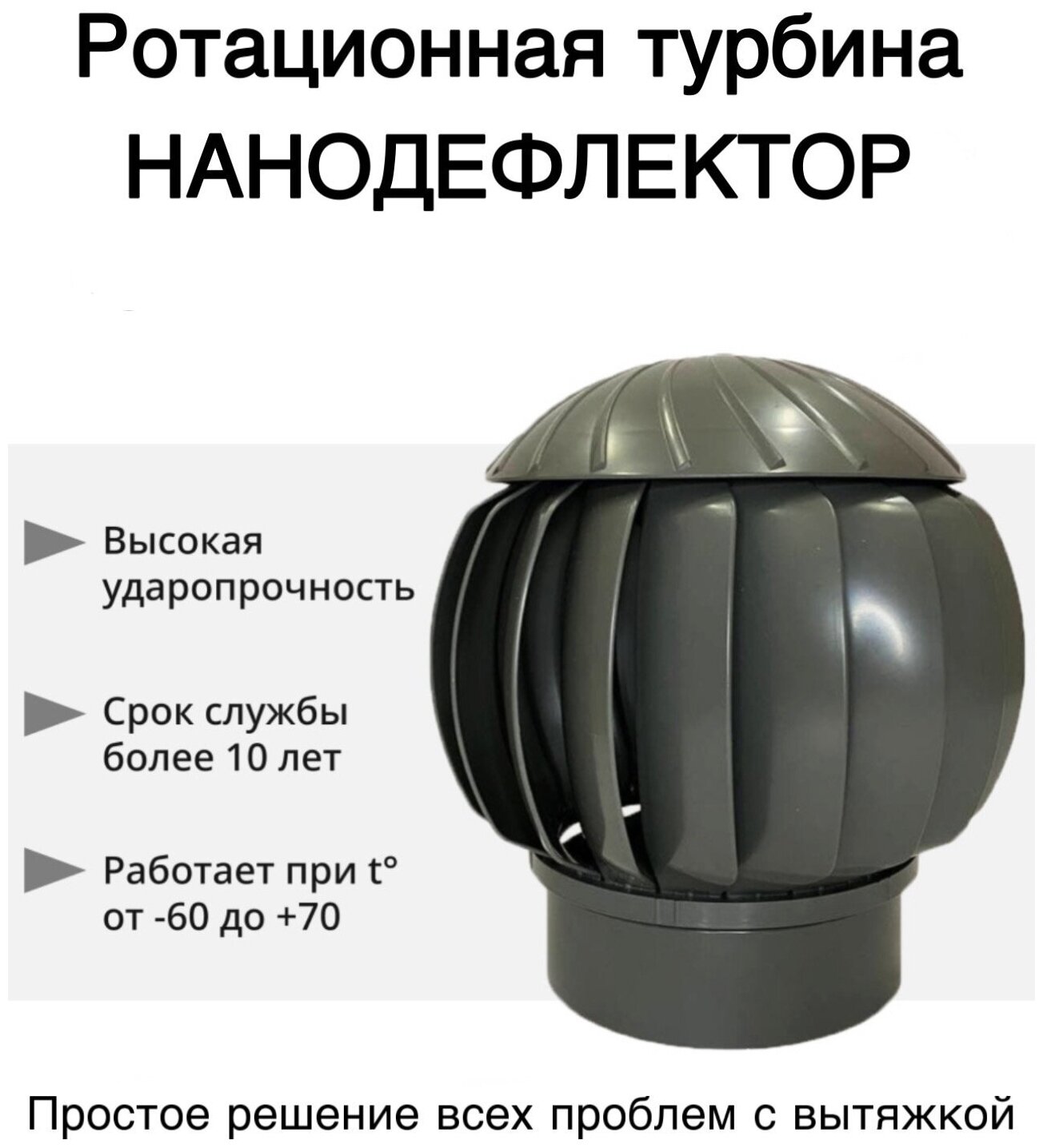 Ротационная вентиляционная турбина Нанодефлектор РВТ D160, серый графит - фотография № 1