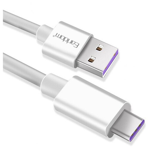 Кабель USB - Type-C Earldom EC-080C, 1.0м, круглый, 5.0A, силикон, цвет: белый кабель usb type c earldom ec 015 1 0м круглый 2 1a силикон цвет чёрный