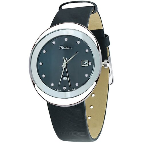 Наручные часы, серебро, фианит, черный