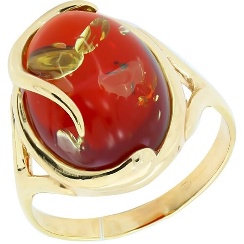 фото Кольцо diamant online, серебро, 925 проба, золочение, янтарь, размер 19.5