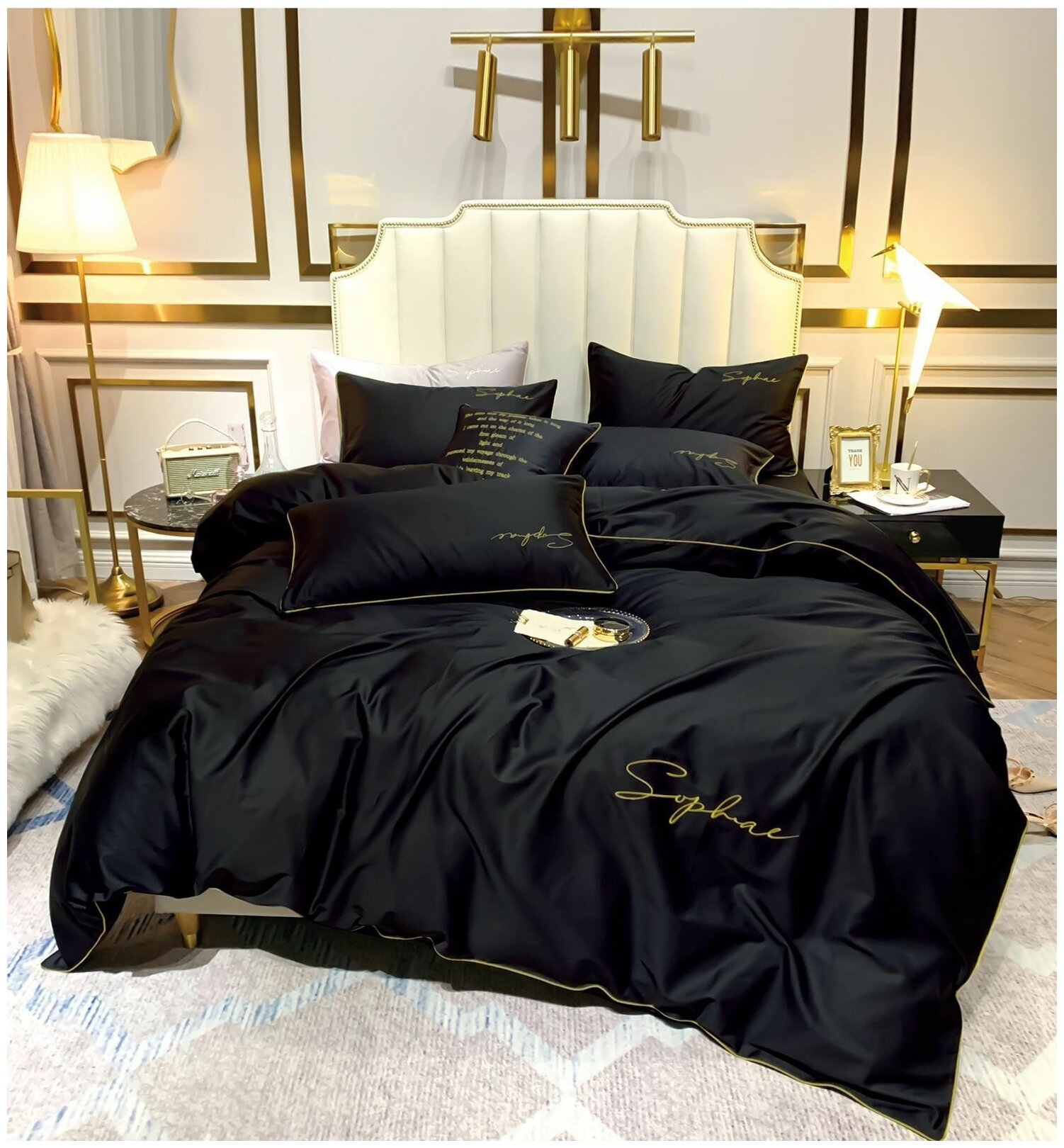 Комплект постельного белья Mency Жатка, евростандарт, сатин, черный — купить в интернет-магазине по низкой цене на Яндекс Маркете