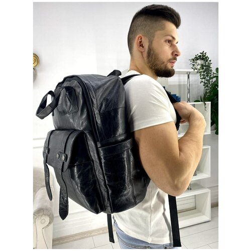 фото Кожаный дорожный рюкзак 5311 блек piove