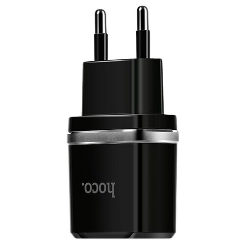 Сетевое зарядное устройство Hoco C12, 2хUSB, 2.4 А, черное зарядное устройство на 2 usb кабель micro usb hoco c12