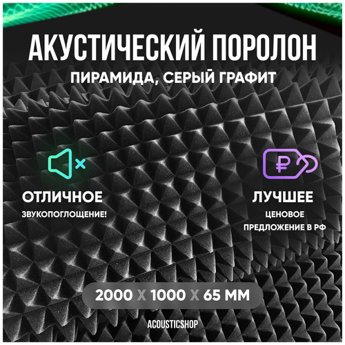 акустический поролон пирамида 70мм графитовый цвет Акустический поролон пирамида 2000х1000х65мм