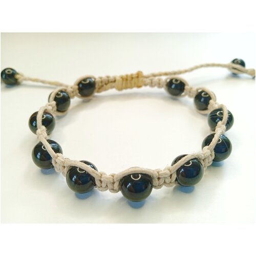 Браслет, агат, размер 20 см, бежевый, черный