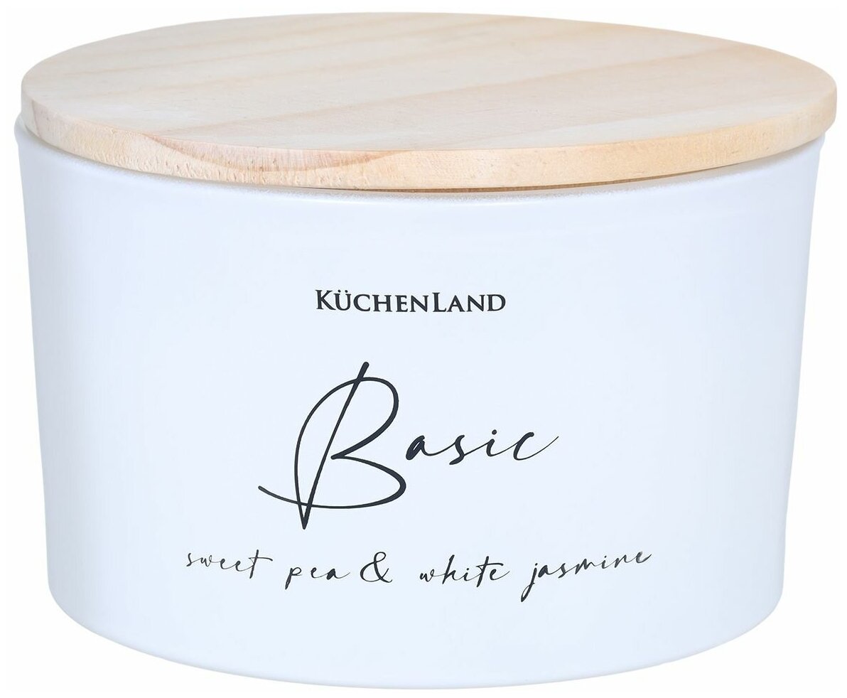 Свеча ароматическая Kuchenland, 9х13 см, в подсвечнике, белая, Sweet Pea&White Jasmine, Basic