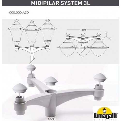 Консоль для паркового фонаря Fumagalli MIDIPILAR SYS 3L 000.000. A30. L0
