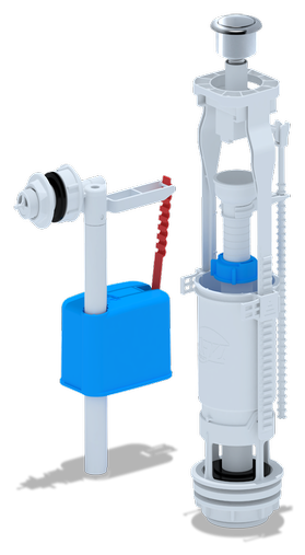 Набор для бачка унитаза с боковой подводкой 1/2' с пластиковым щтуцером кнопка металлизированная эконом | код WC6050М | АНИ пласт (7шт. в упак.)