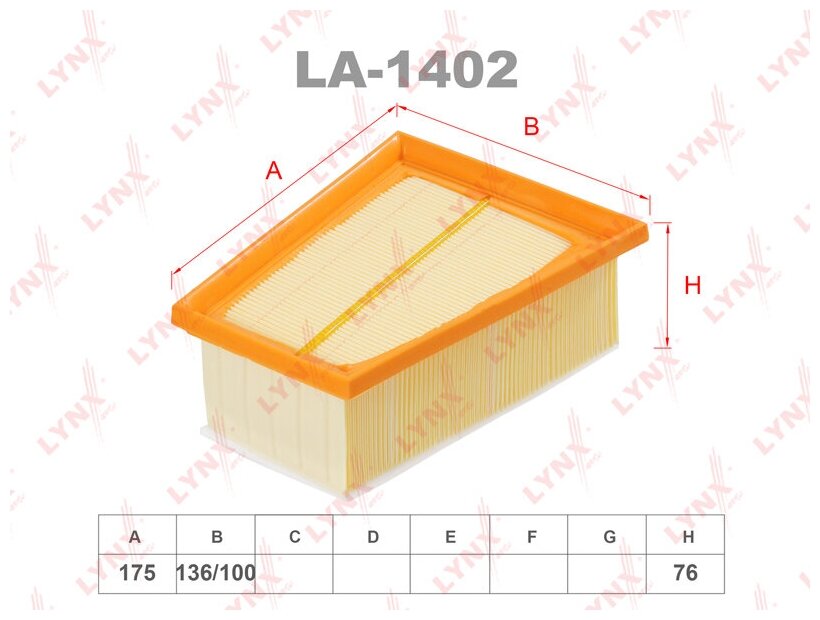 Фильтр Воздушный Renault Logan/Megane/Laguna/Clio Ii/Opel Vivaro/Lada Largus LYNXauto арт. LA1402