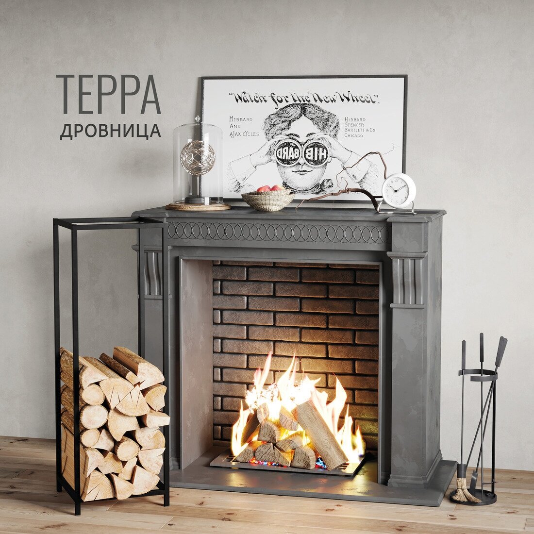Дровница TEPPA loft металлическая, кованная для дров, черная, 40х40х120 см, Гростат
