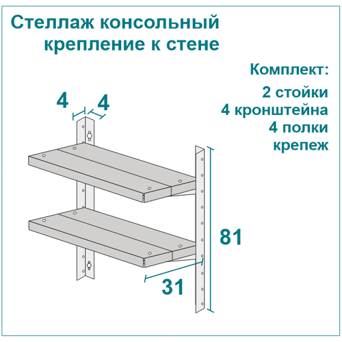 Система хранения - крепление к стене на рейлинги. Комплект стойки+полки+кронштейны