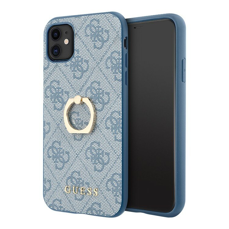 Guess для iPhone 11 чехол PU 4G + Ring Hard Blue