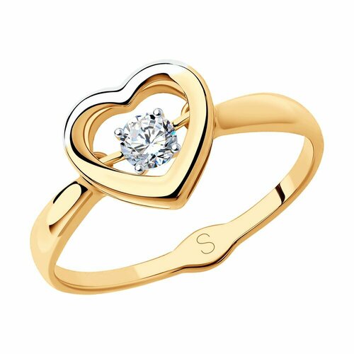 золотое кольцо с танцующим фианитом Кольцо Diamant online, золото, 585 проба, фианит, размер 15.5
