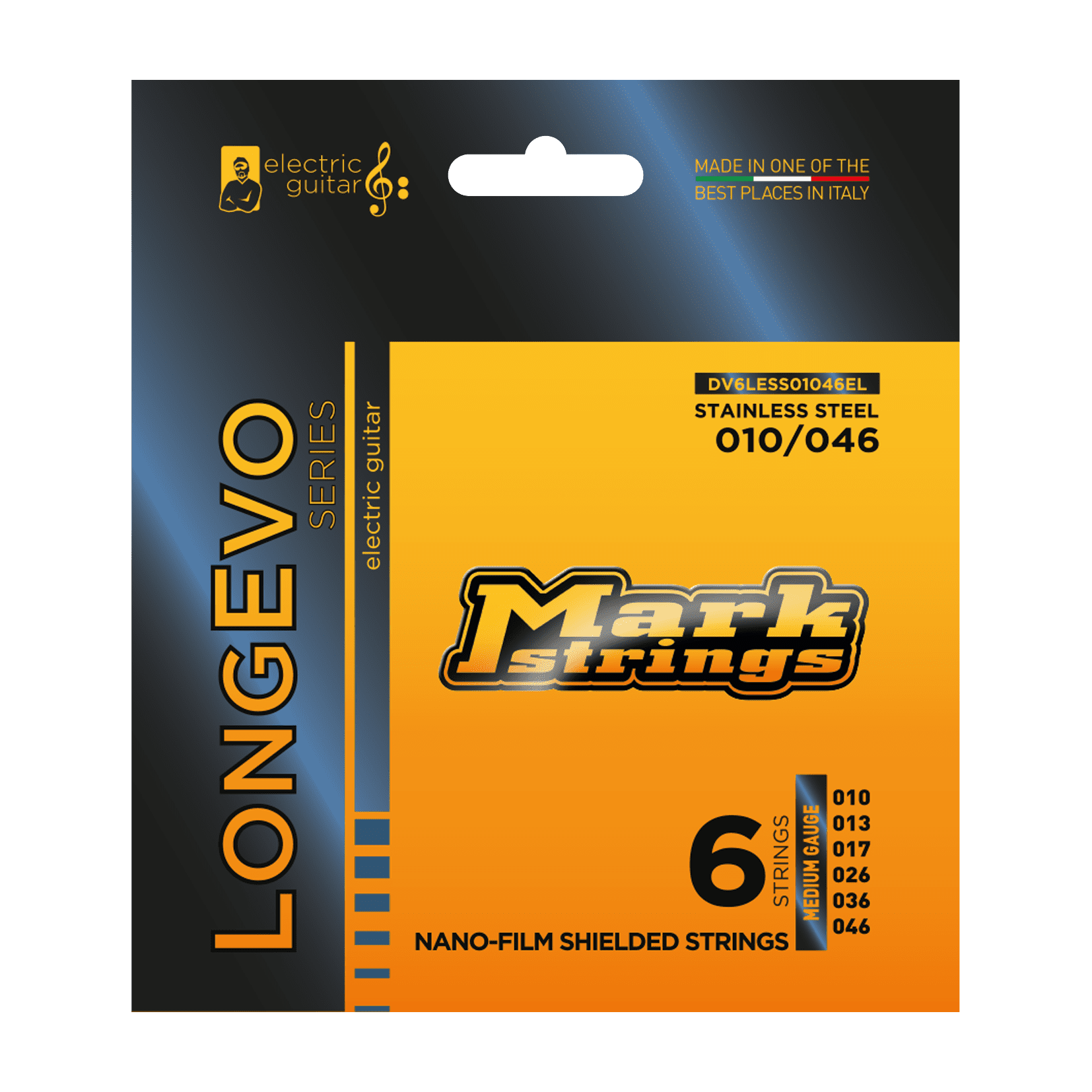 Струны для 6-струнной электрогитары, сталь, с покрытием, Markbass Longevo Series DV6LESS01046EL - (10-46)